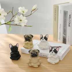9cm Meditation Bulldog Statue Resin Dog Sculpture Animal Yoga Miniature Figurine Home Decor Car Interior Ornament Garden Statue