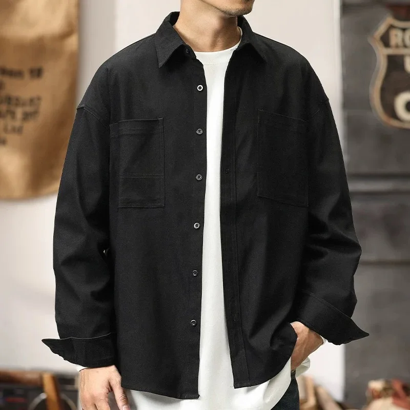 Men Loose Casual Long Sleeve Harajuku Streetwear Cityboy Fashion Plus Size Cargo Shirts Blouses Campus Boys Oversize Shirt