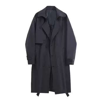Men's Casual Loose-Fit Long Trench Coat 2 Autumn and Spring New Fashion Trend Pure Color Long Trench Coat Men's Casual Loose Sports Plus Size High Quality Outerwear M-2XL 2