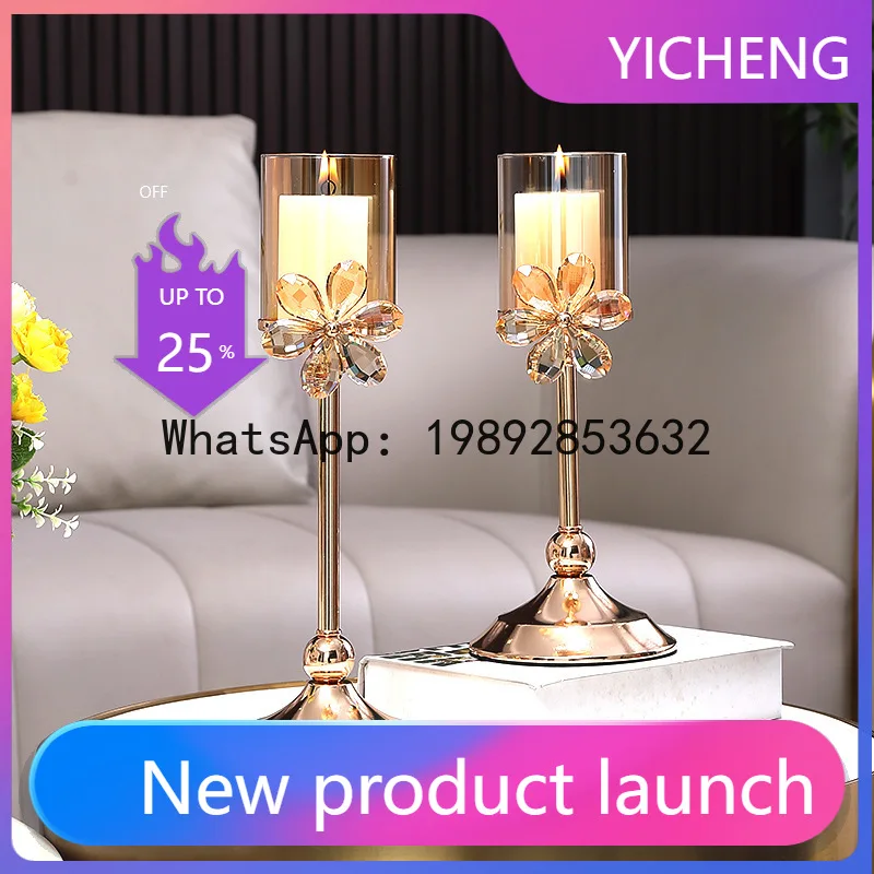Hys candlestick ornaments living room wine cabinet decorations crystal petals home romantic candle holder