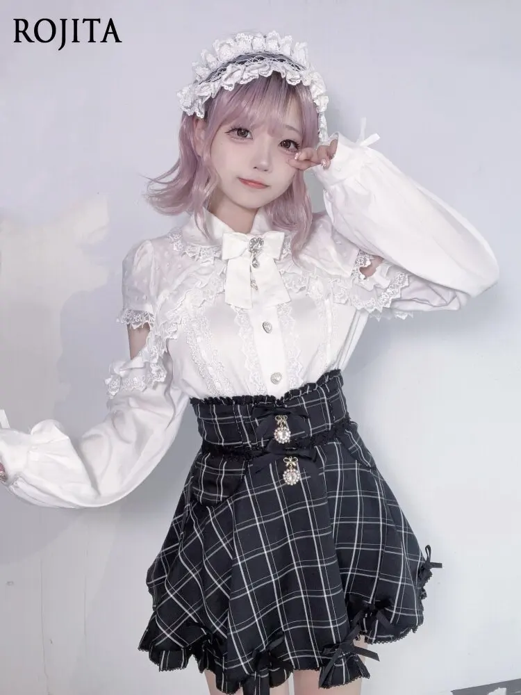 

Mass-produced Original Japanese-style Lace Skirt 2026 Spring Summer High-waisted Sweet Rhinestone Bow Pocket Petal Skirt