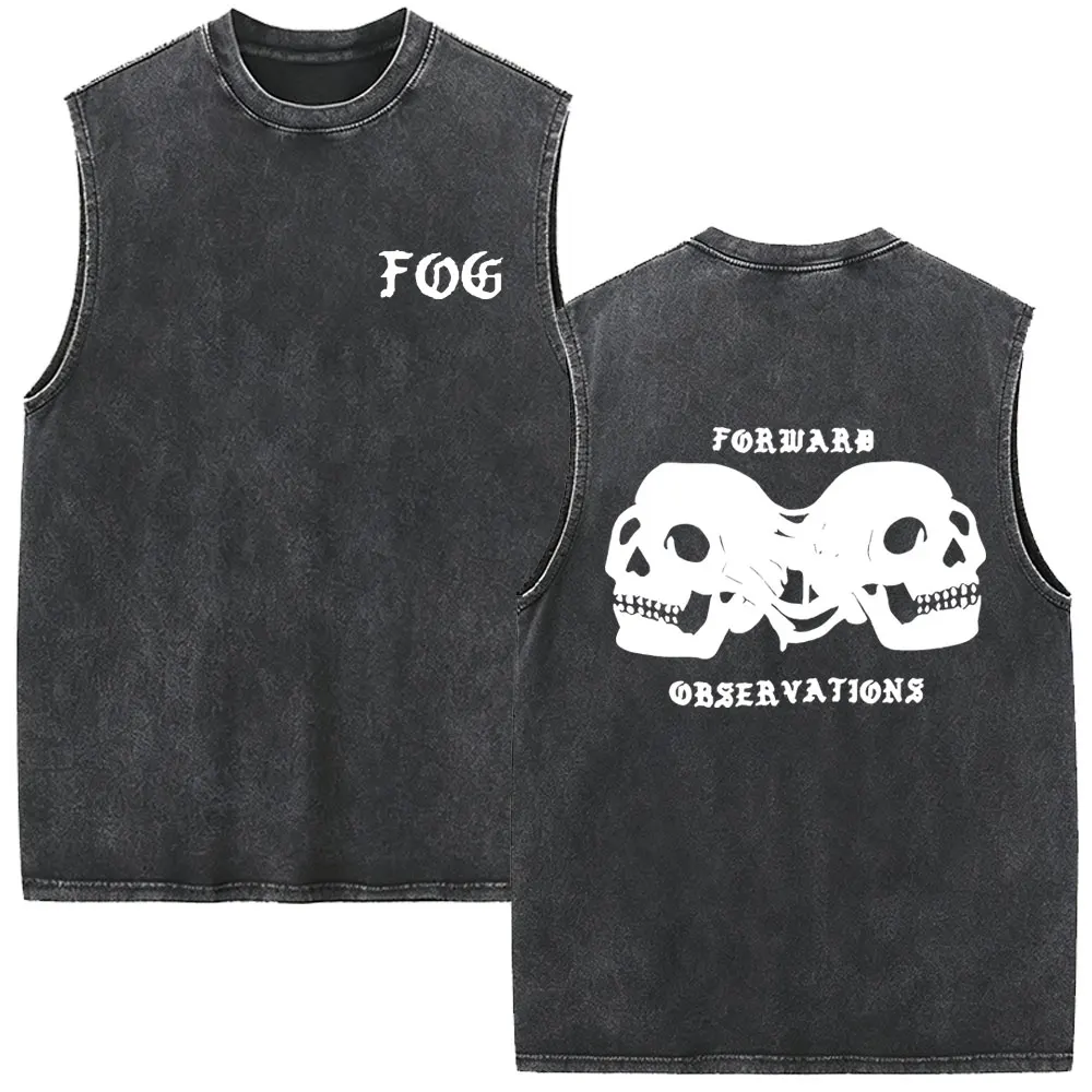 Forward Observations Group Vintage Washed Vest T-Shirt mit Skelett-Rosen-Print für Herren und Damen – Rock Oversized Ärmelloses Tanktop – Detail 5