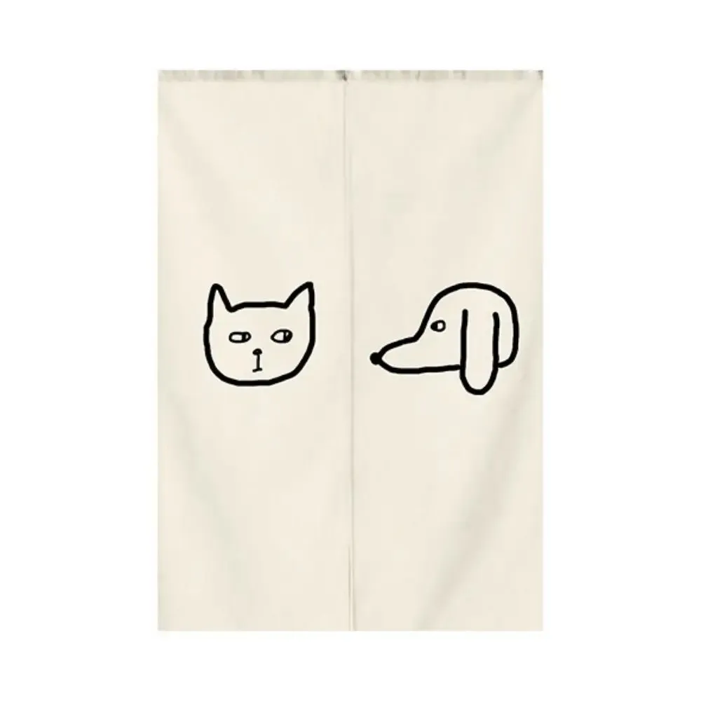 VIKAMA Minimalist Cat Print Noren Half Curtain Japanese Style for Cafe Guesthouse Kitchen Bedroom Hallway Home Decor