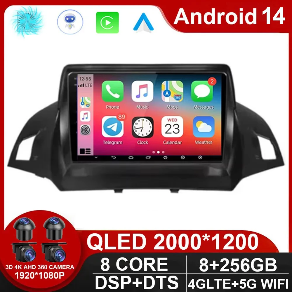 

9" 4G Android 14 For Ford Escape 3 KUGA 2 2012 - 2019 Car Radio Multimedia Player GPS Carplay Android auto Car Stereo NO 2Din