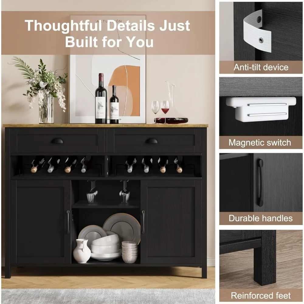 "Contemporary Multifunctional Sideboard with Wine Rack and Storage for Kitchen Dining Room or Coffee Bar"