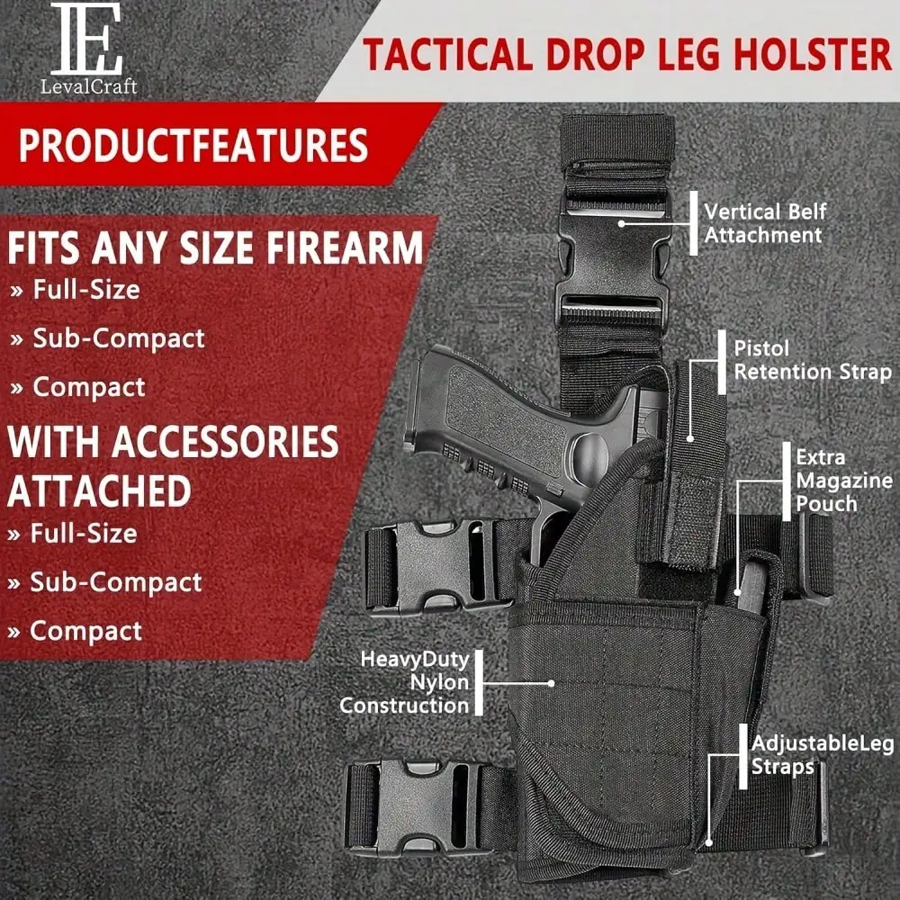 قطعة واحدة من حافظة الفخذ التكتيكية اليمنى - سحب سريع قابل للتعديل مع حقيبة المجلات، نايلون 600D لـ CS Field & Airsoft #4