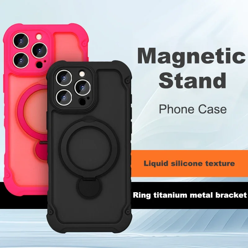

For iPhone 15 16 Pro 14 13 12 Pro Max Case with 360 degree rotating Magnetic stand Phone Holder translucent Matte Cover Funda