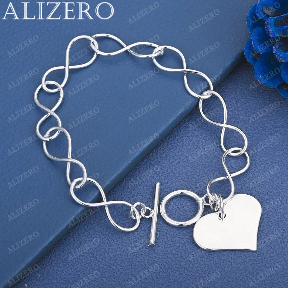 

ALIZERO 925 Sterling Silver OT Buckle Chain Heart Bracelet For Women Fashion Wedding Engagement Party Jewelry Gift