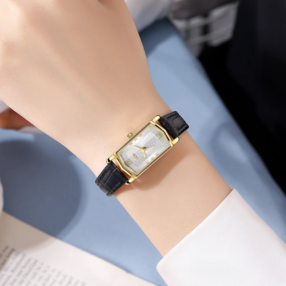 GEDI Vintage Rectangular Women Watches Luxury Elegant Waterproof Genuine Leather Strap Ladies Wristwatch Quartz Watch for Woman