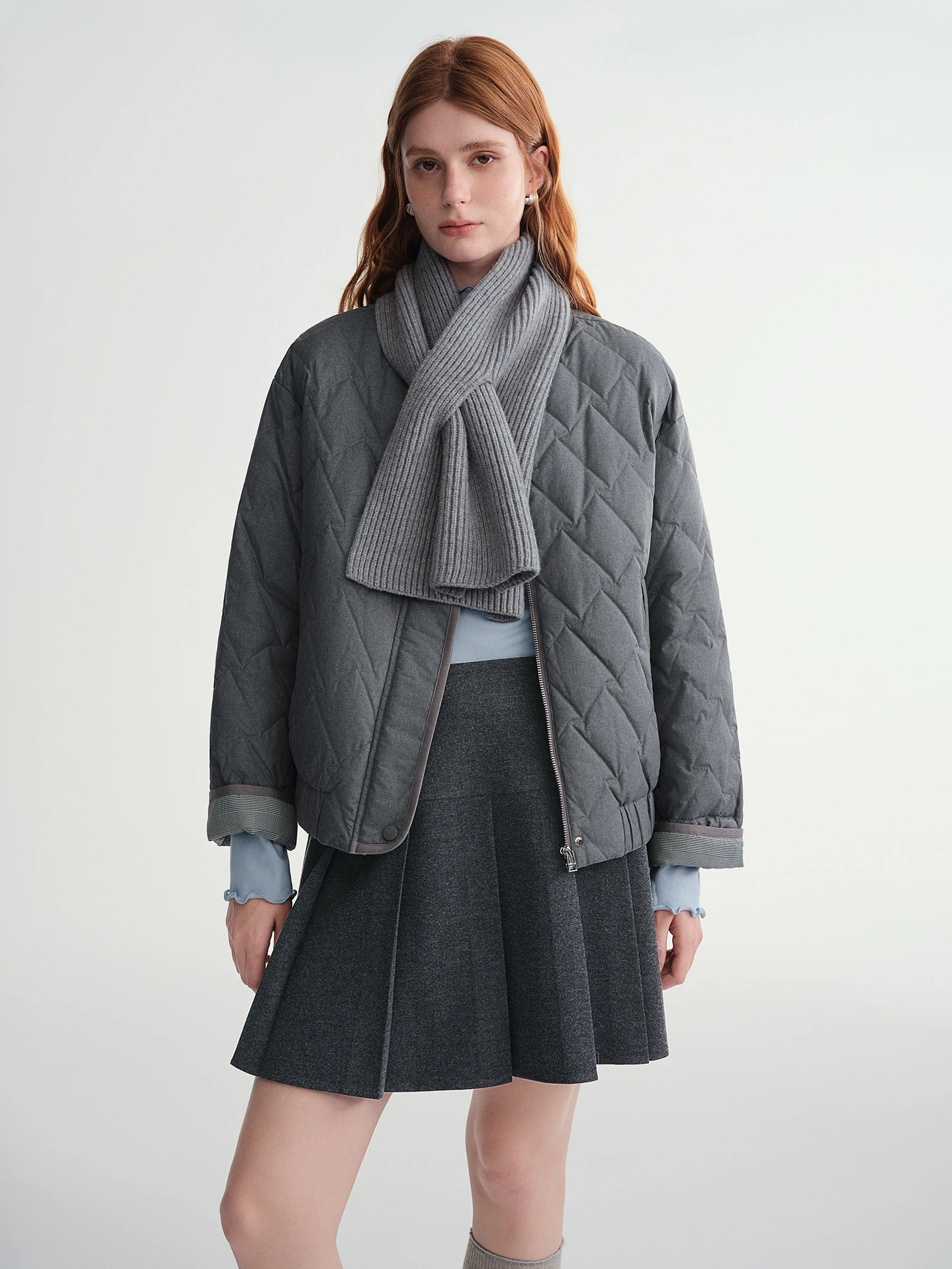 DUSHU Plus-size Women【Commute Essential】 Scarf 90cm White Goose Down Jacket Winter All Season Lightweight Insulated Short Coat