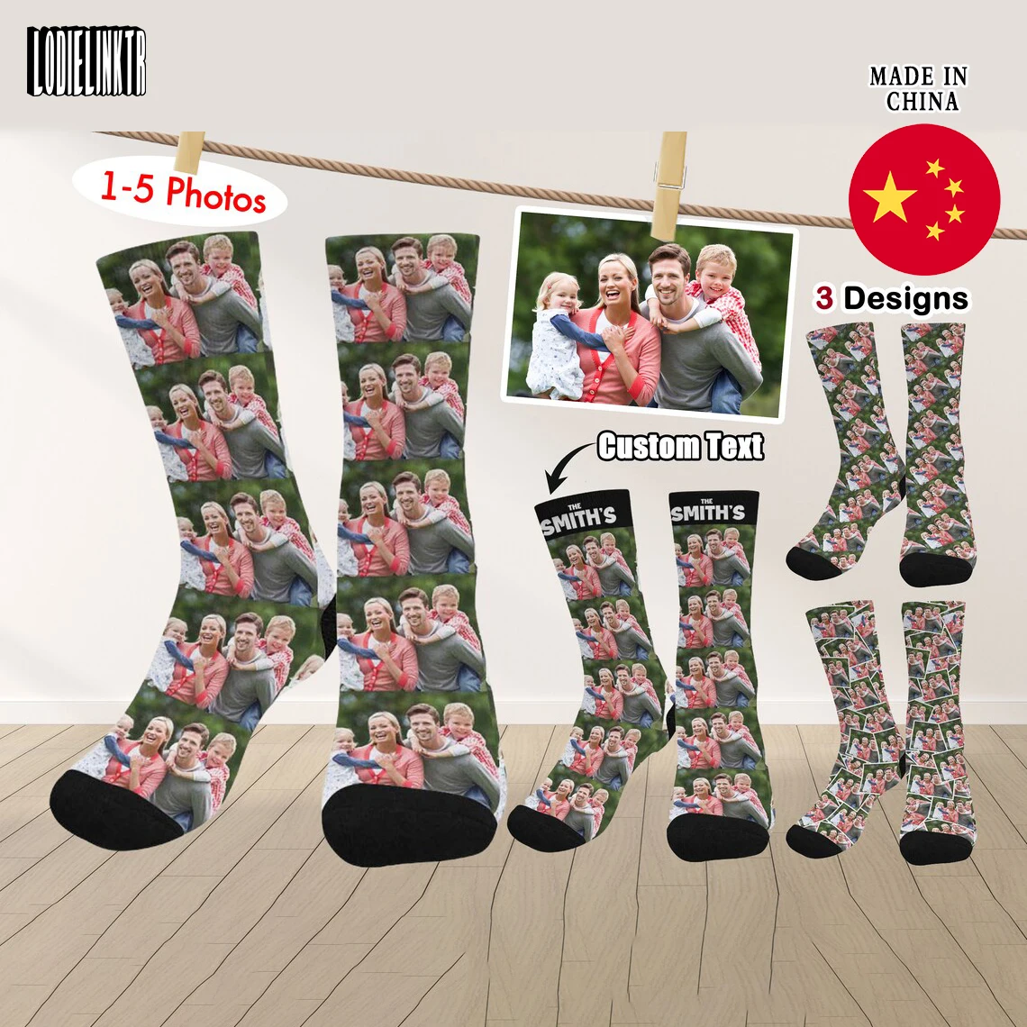 Personalize Family Photo Sock Custom Photo Memory Gift For Couple Valentine's Day Socks Three Designs Casual Happy Socks