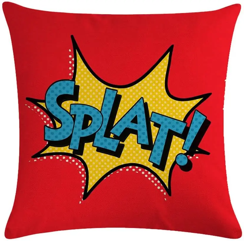 Super Hero Throw Pillow Case Colorful Letter Cushion Cover Comic Book Exclamation Throw Pillow Cover Boy Room Decor Aesthetics