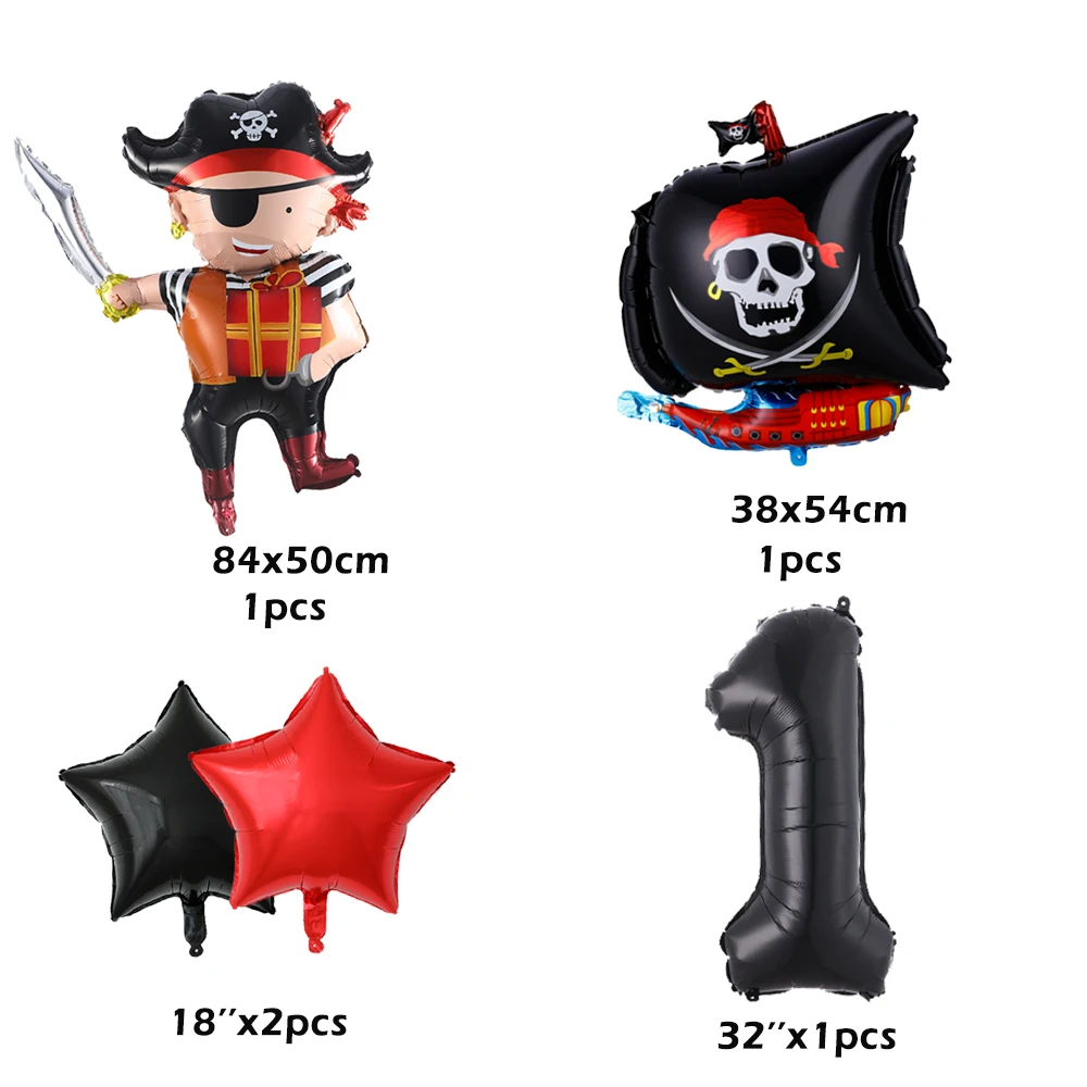 4/5pcs Halloween Pirate Boat Balloon Set 32inch Black Red 0-9 Number Boys Birthday Party Baby Shower Children's Helium Balloon