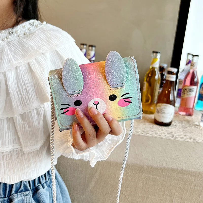 Gradient Color Princess Accessories Coin Purse Lovely Baby Girls Small Square Crossbody Bags Cute Rabbit Children\'s Shoulder Bag