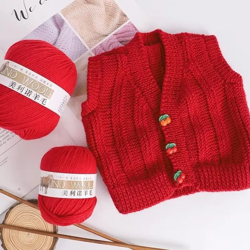 500g/set Medium Thick Wool Yarn for Crochet Sweater Hat Scarf Vest Coat Diy Soft Skin Friendly Warm Fluffy Thread Pink White Red