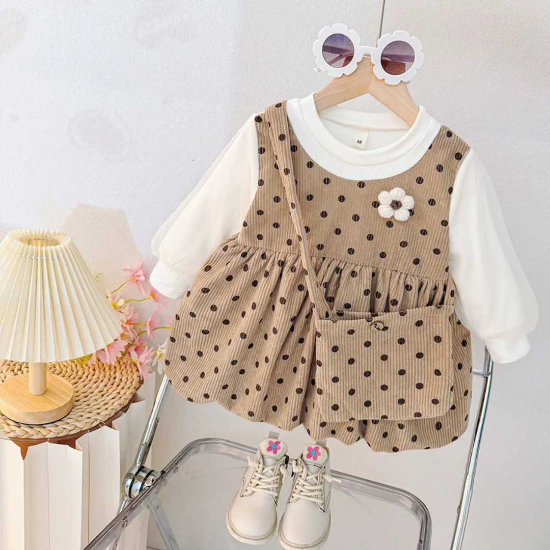 

Baby Girl Dress Autumn And Winter Cotton Color Blocked Polka Dot Flower Long Sleeved Baby Dresses Cute Casual Baby Girl Clothing
