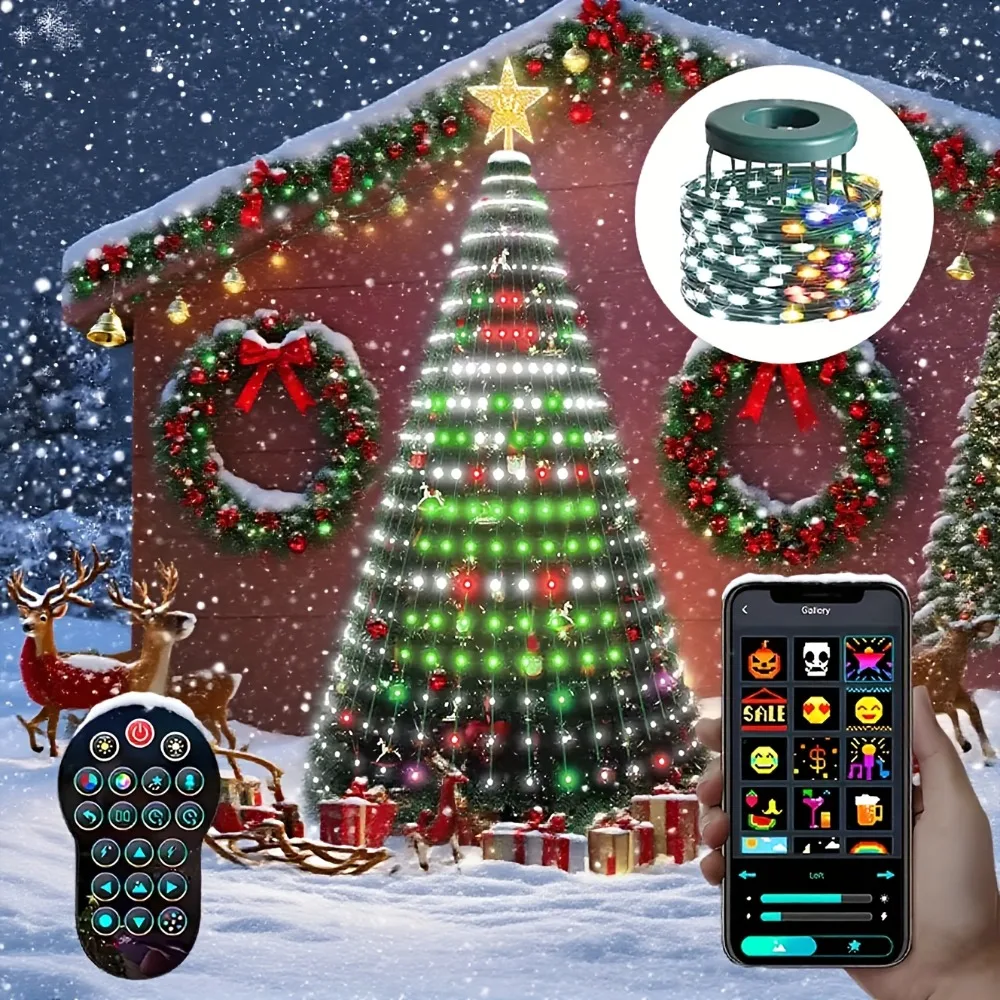 Pohon Natal Pintar 6.9 kaki 400 LED dengan Kontrol Jarak Jauh Aplikasi, Pola Teks DIY, Tahan Air untuk Dekorasi Pohon Natal Dalam dan Luar Ruangan