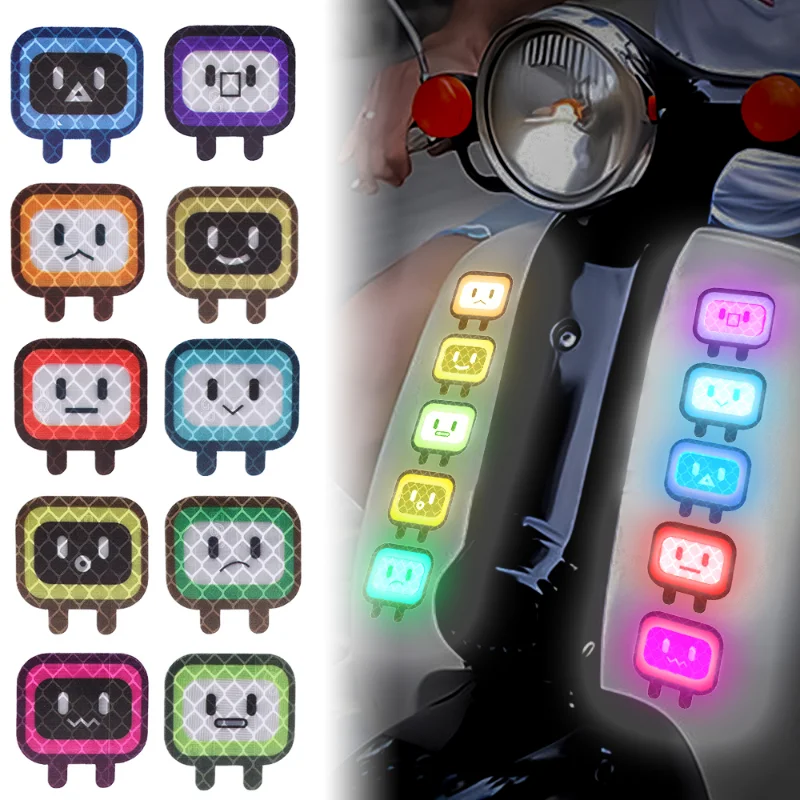 Car Reflective Warning Stickers Motorcycle Creative Decals Square Cartoon Shape Reflective Stickers Cars Decoration Accessories