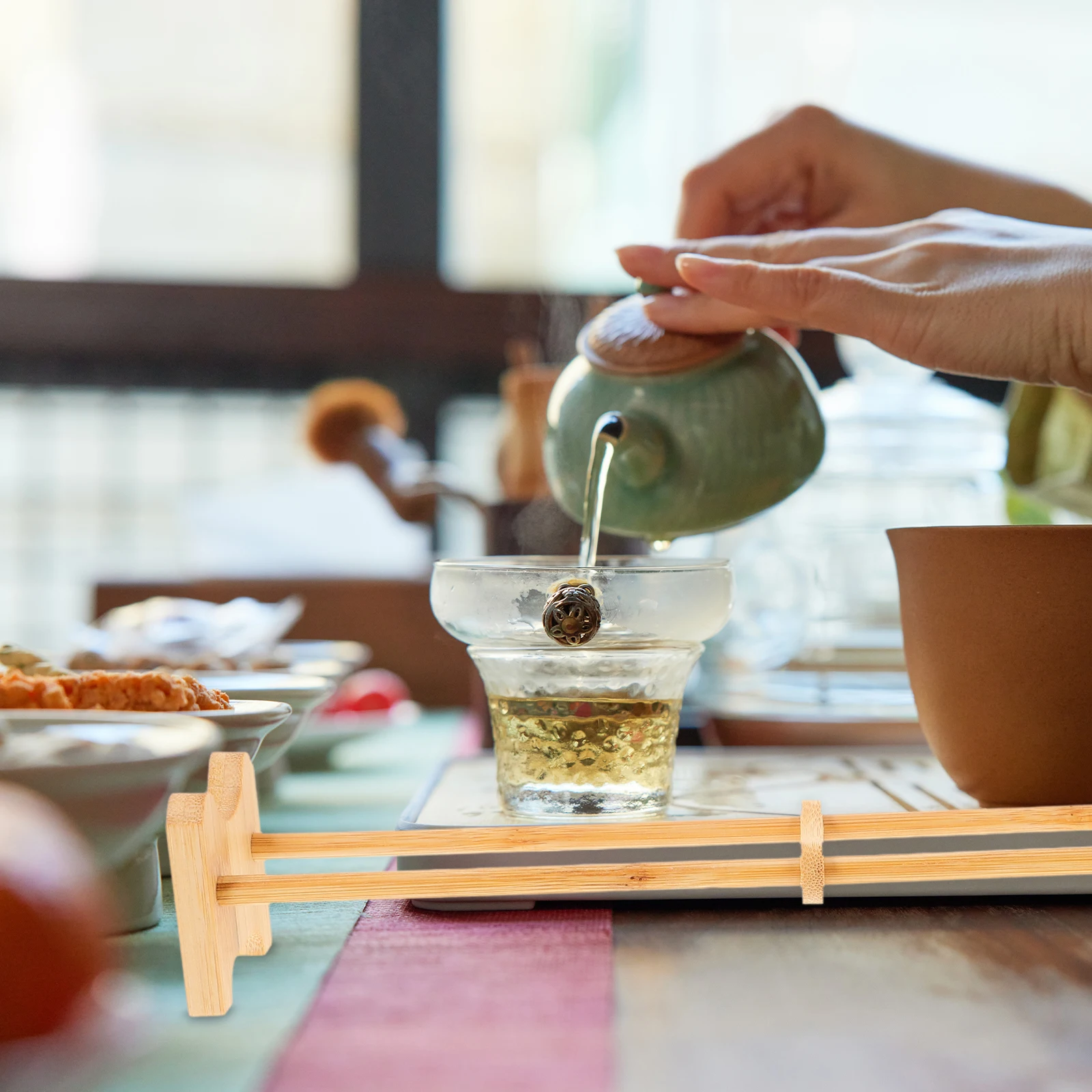 

Bamboo Tea Cup Holder Rack Easy Assembly Space-Saving Design For Kitchen Tea Organizer Drying Rack Wood Mug Tree