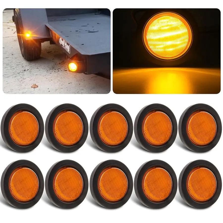 

Round Amber Led Marker Lights 13LED, 10Pcs 2.5 Inch Round Led Trailer Marker Lights Clearance Lamps Sealed Flush Mount w Rubber