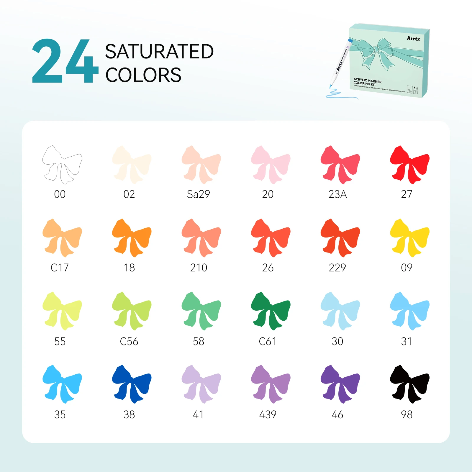 Arrtx Acrylic Marker Coloring Kit, 24 Colors Acrylic Markers with 0.3mm Fine Line Pen, 8 Unique Line Drafts & Coloring Guide