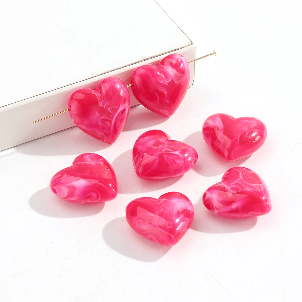15 stks/partij Marmering Kleurrijke Acryl Hart Perzik Kralen Leuke Liefde Losse Spacer Bead DIY Armbanden Ketting Sieraden Accessoires