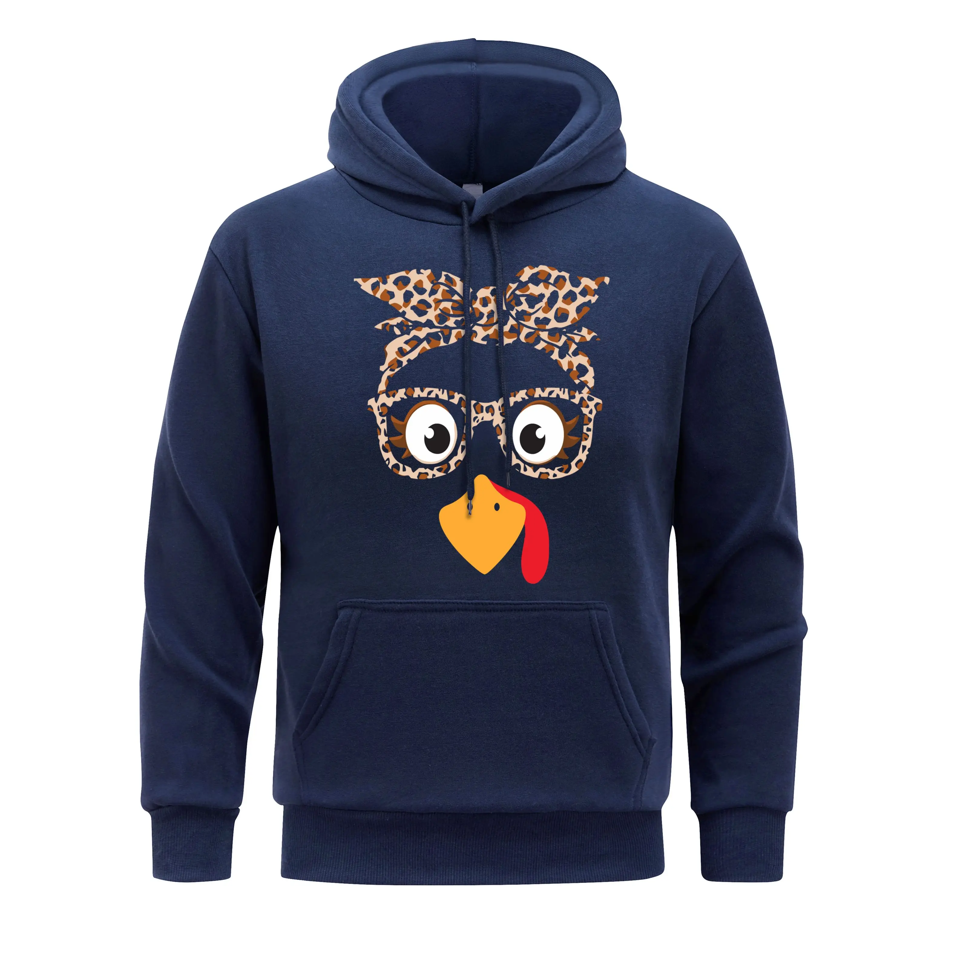 Cartoon Bird Lady Men Hoodie Leopard Print Bow Hooded Casual  Loose Fitting Hoodies Man Fleece Spring Autumn Pullover