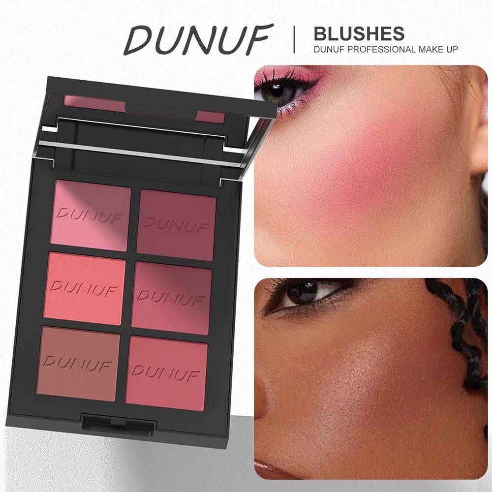 Paleta de colorete en polvo de flujo de aire de larga duración, 6 colores, resaltador brillante mate, bronceador, alto pigmento, juego de maquillaje de contorno resistente al agua