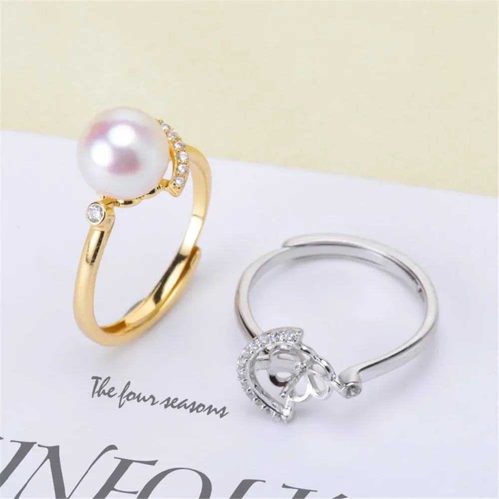 

DIY Pearl Ring Accessories S925 Pure Silver Pearl Ring Empty Holder Fashion Ring Holder Fit 6-8mm Round Beads Z084