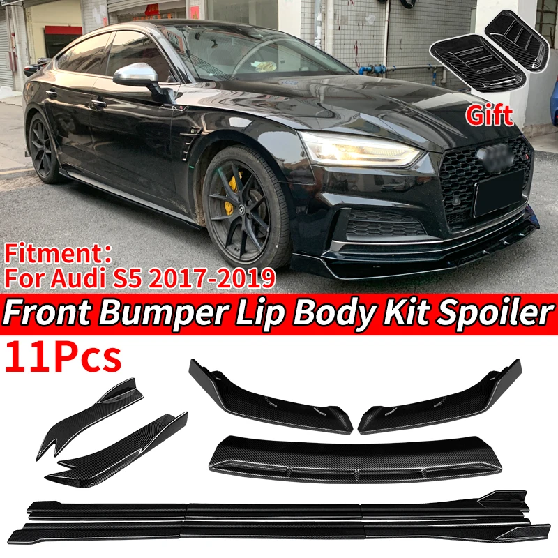 

Car Front Bumper Splitters Lip Body Kit Spoiler Side Skirts Extensions Rear Wrap Angle Shark Fins ABS For Audi S5 2017 2018 2019