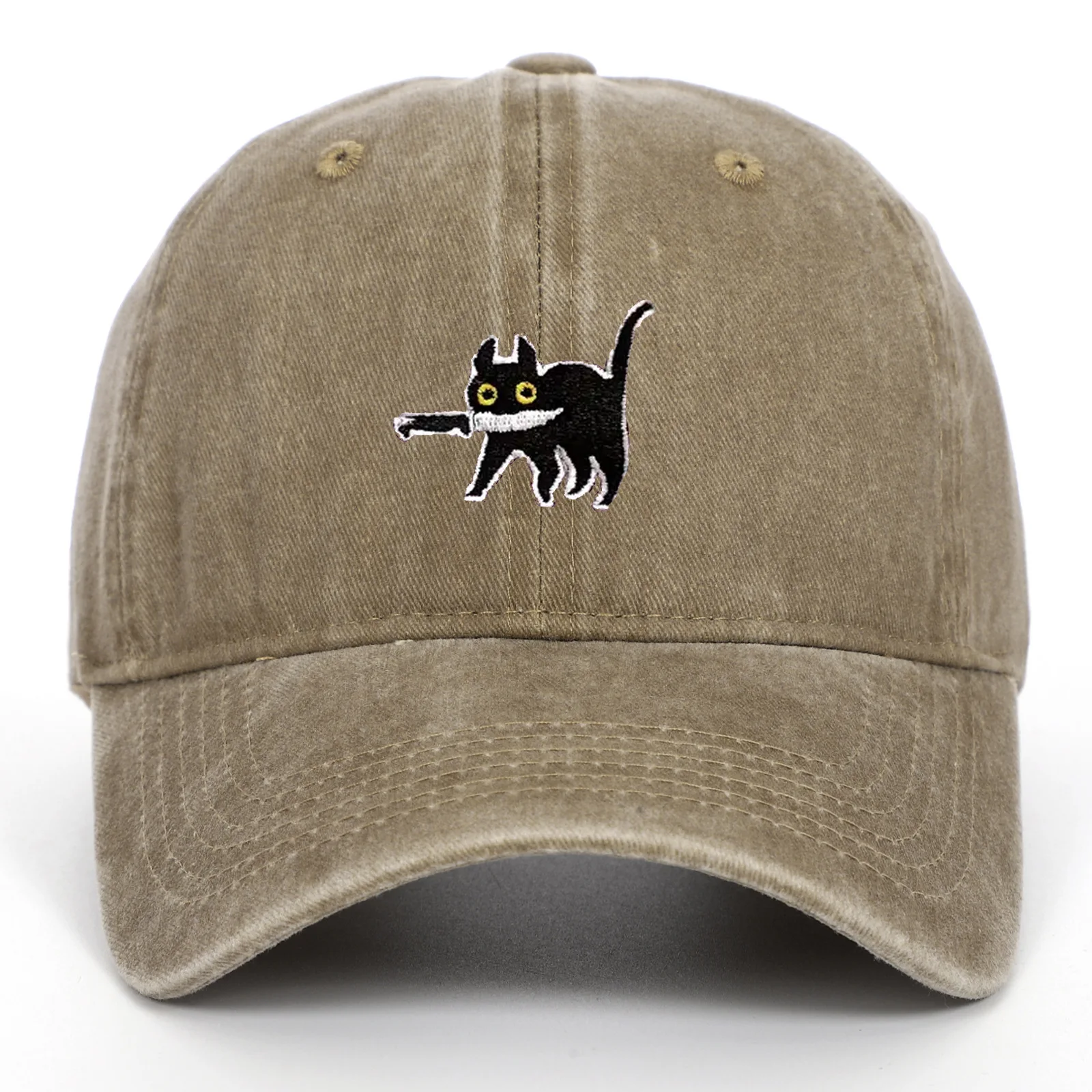 Embroidery knife with Cat Cap Old Summer Spring Baseball Caps Woman Man Couple Soft Washed Top Cap Tide Hats Accessories Gifts view 4