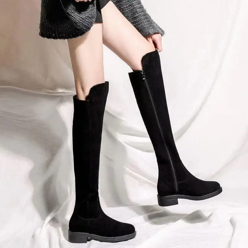 Shoes for Woman Middle Heel Footwear Winter Knee High Shaft Women\'s Boots Long Flat Gothic Spring Autumn Demi-season Quality Hot