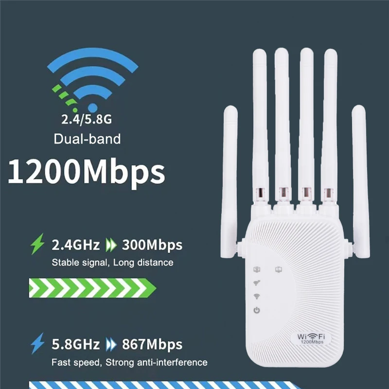 1200Mbps Dual Band WiFi Repeater Wireless Signal Extender 2.4G 5GHz Wi-Fi Amplifier Router Long Range Signal Booster For Home