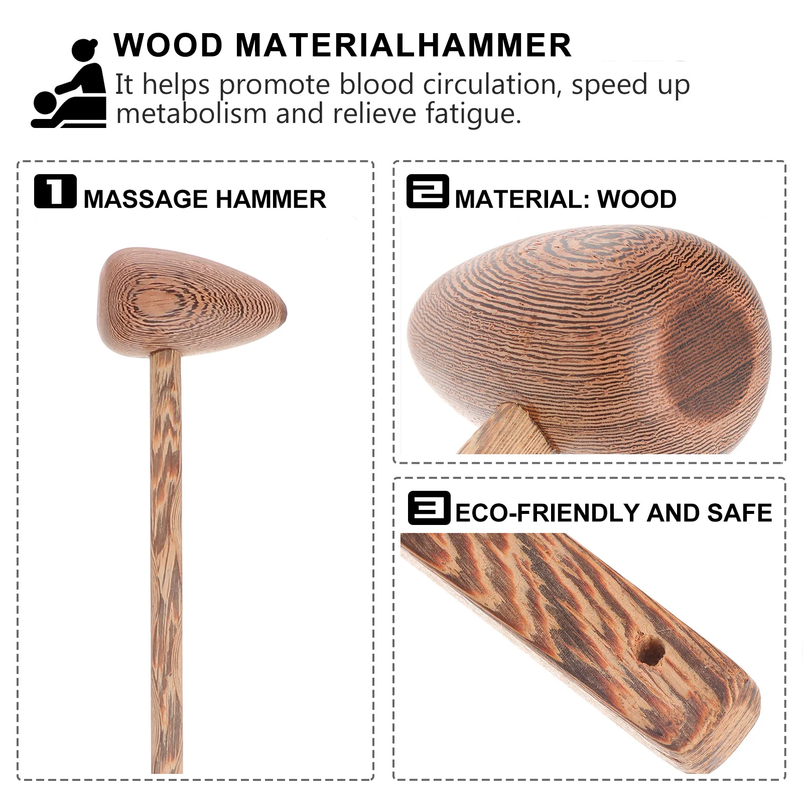 Martillo pequeño de cuerno de Ram, masajeador de espalda de madera para aliviar el dolor muscular, herramienta de masaje de tejido profundo, relajación corporal para oficina, 1 ud.
