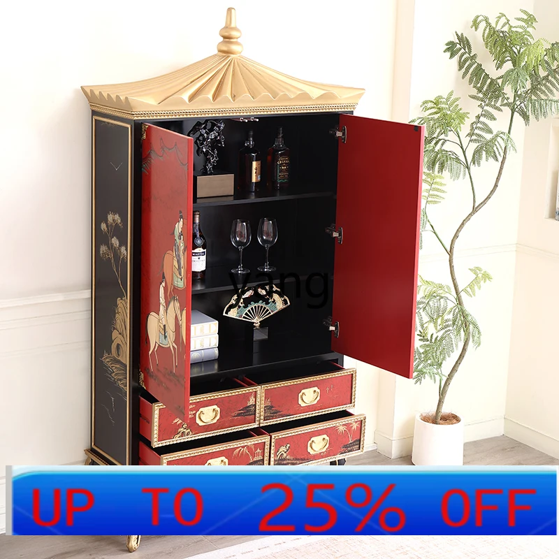 LH new Chinese hand-painted villa solid wood double door high-footed display cabinet