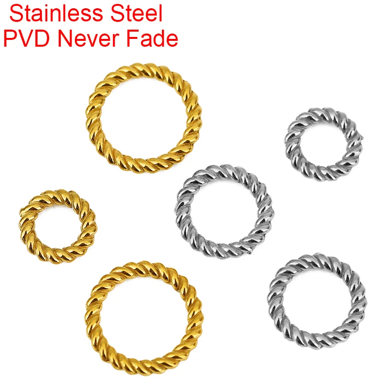 10 قطعة PVD أبدا تتلاشى الفولاذ المقاوم للصدأ مغلقة الانتقال خواتم السائبة 8 10 12 مللي متر الملتوية سبليت خواتم قلادة موصلات صنع المجوهرات