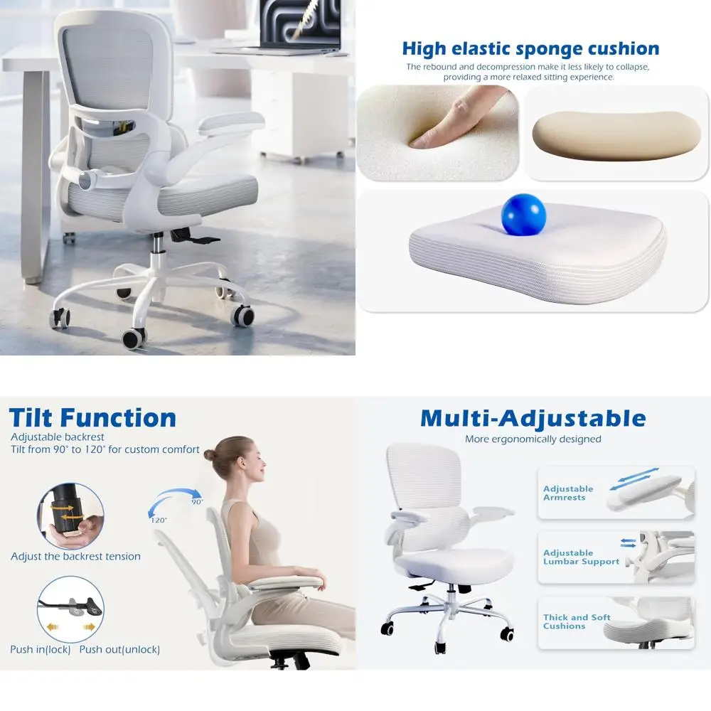 

Ergonomic Desk Chair with Adjustable Lumbar Support and Flip-up Armrests for Comfortable Computer Use