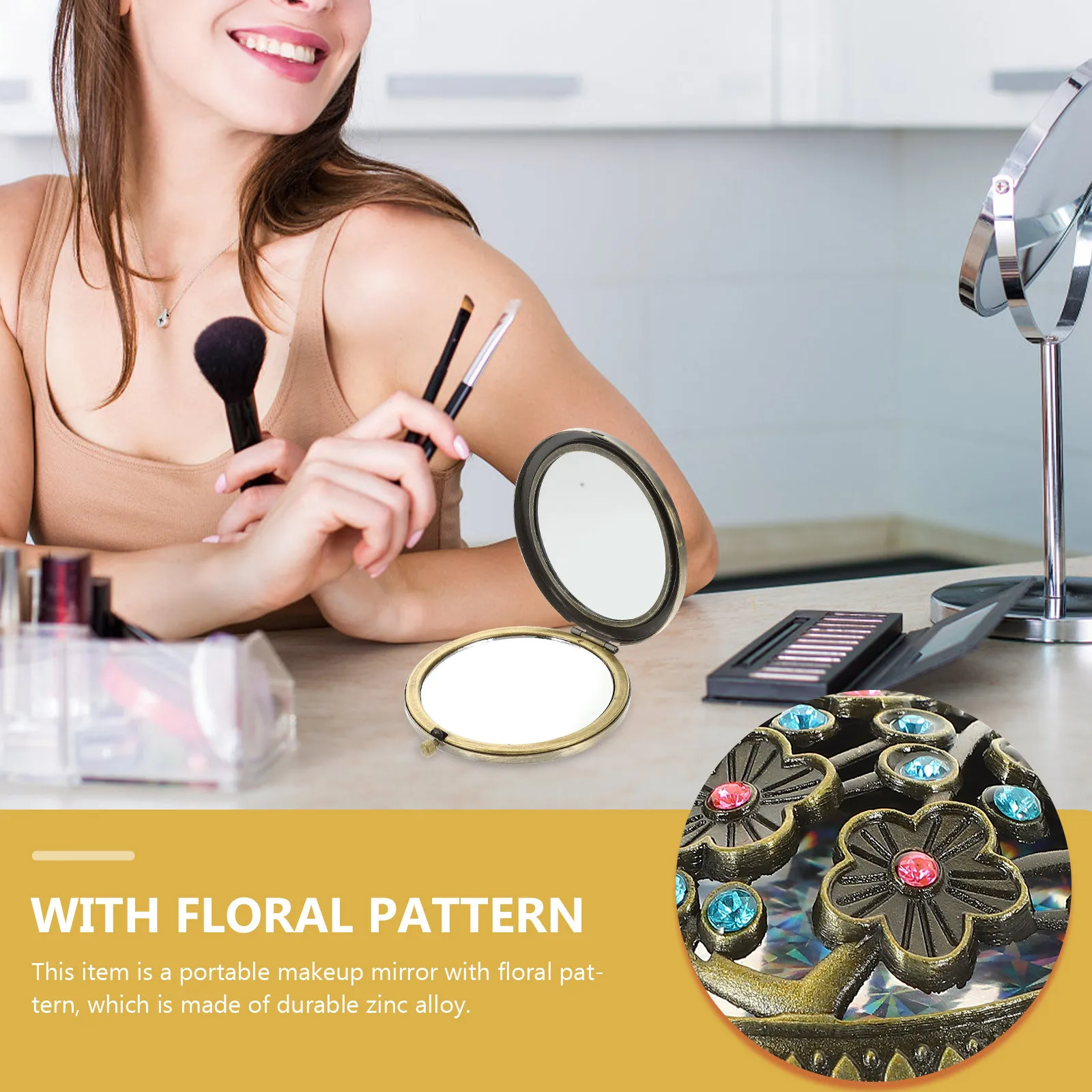 다양한 색상의 컴팩트한 7cm 이중 접이식 메이크업 거울 여행용 경량 거울