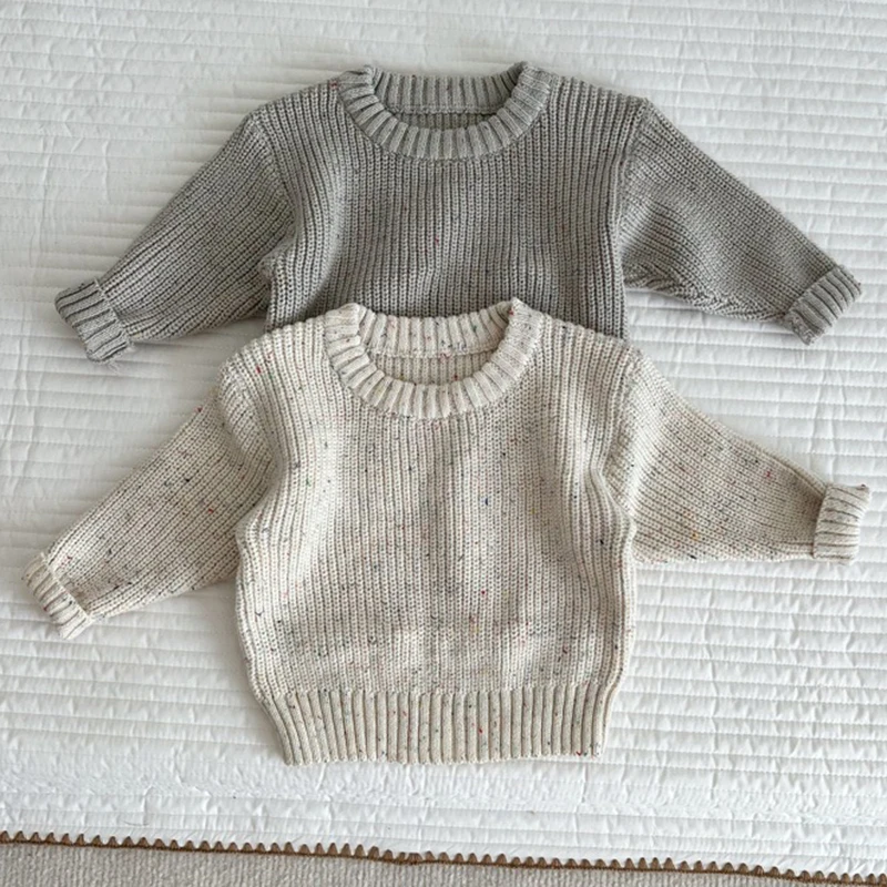 

Autumn Kids Sweaters Solid Chunky Knit Girls Sweater Brief Spring Winter Long Sleeve Boys Pullover Warm Knitwear Baby Clothes