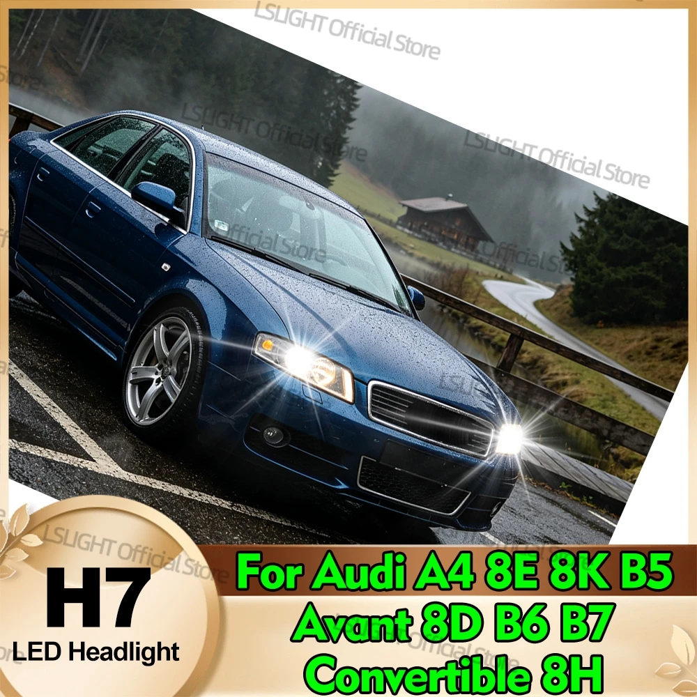 2x H7 LED Bulbs Super Bright Car Head Lights Fanless 6000K 12V Mini Size For Audi A4 8E 8K B5 Avant 8D B6 B7 B8 Convertible 8H