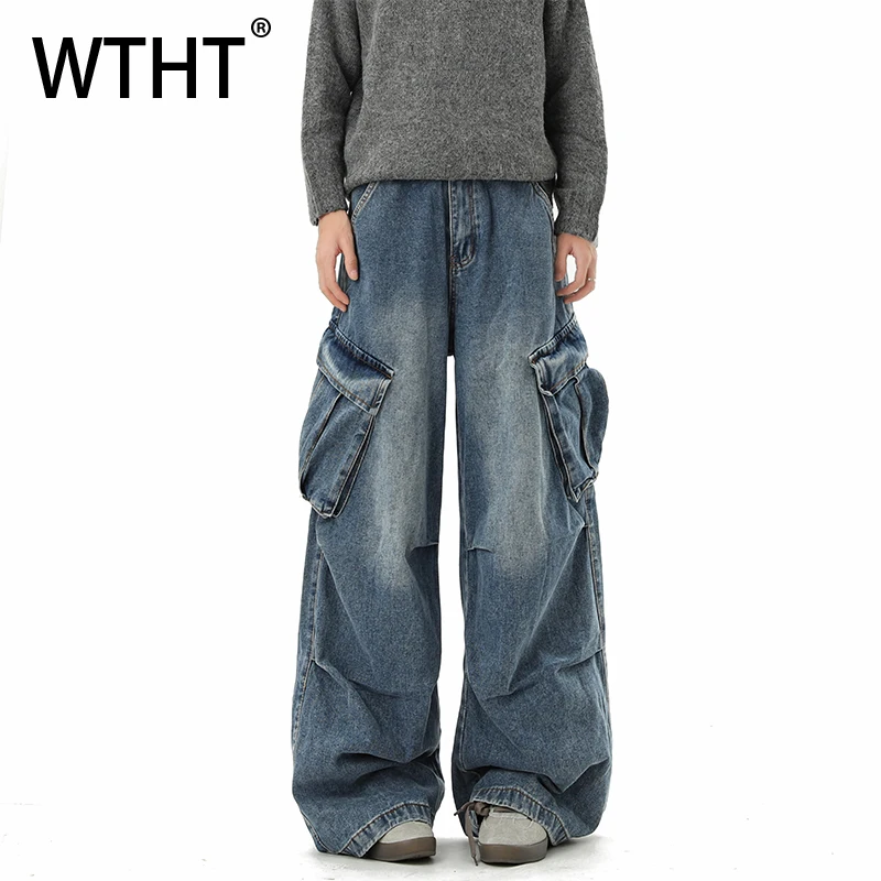 

Мужские винтажные джинсы WTHT с градиентным дизайном, большими карманами и высокой талией, прямые, модные, лето 2026, 2A2803