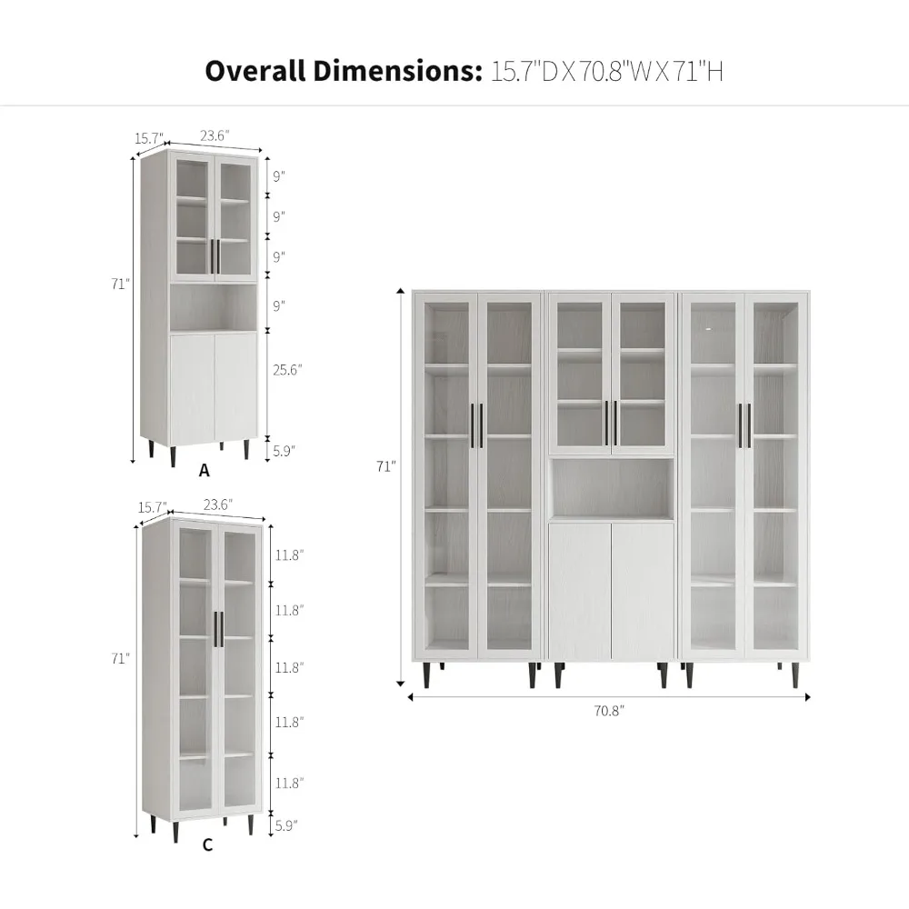 3 PCS Bookcase, 5-Tier Modern Bookshelf with 3 Large Drawers, Modern Large Storage Display Cabinet Set for Home Office White