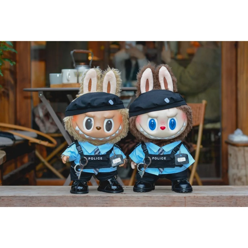 For 38cm Feference Labubu Original Police Uniform King Black Leather Big Spring Wild Big Summer Big Labubu Trendy Playboy Outfit