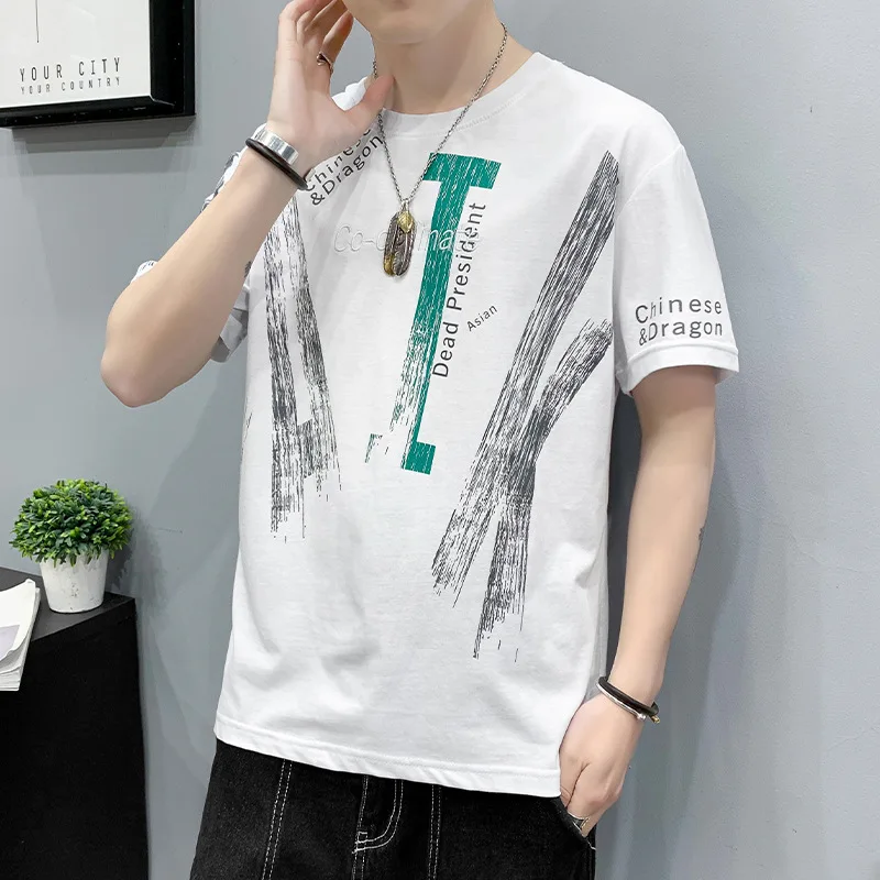 

Футболка мужская с круглым вырезом, свободная рубашка с коротким рукавом, с принтом надписи, повседневная одежда, топ, лето