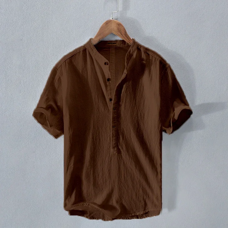 Chemise décontractée à manches courtes pour hommes, chemise minimaliste transfrontalière, coton et lin