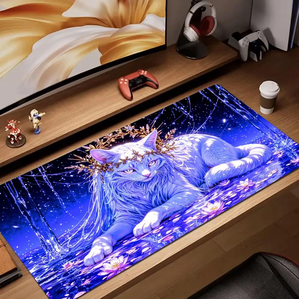 

Fantasy White Cat anime Mouse Pad rubber anti-slip Desk Mat gamer pc accessories Gaming mat keypad expansion mousepad office pad