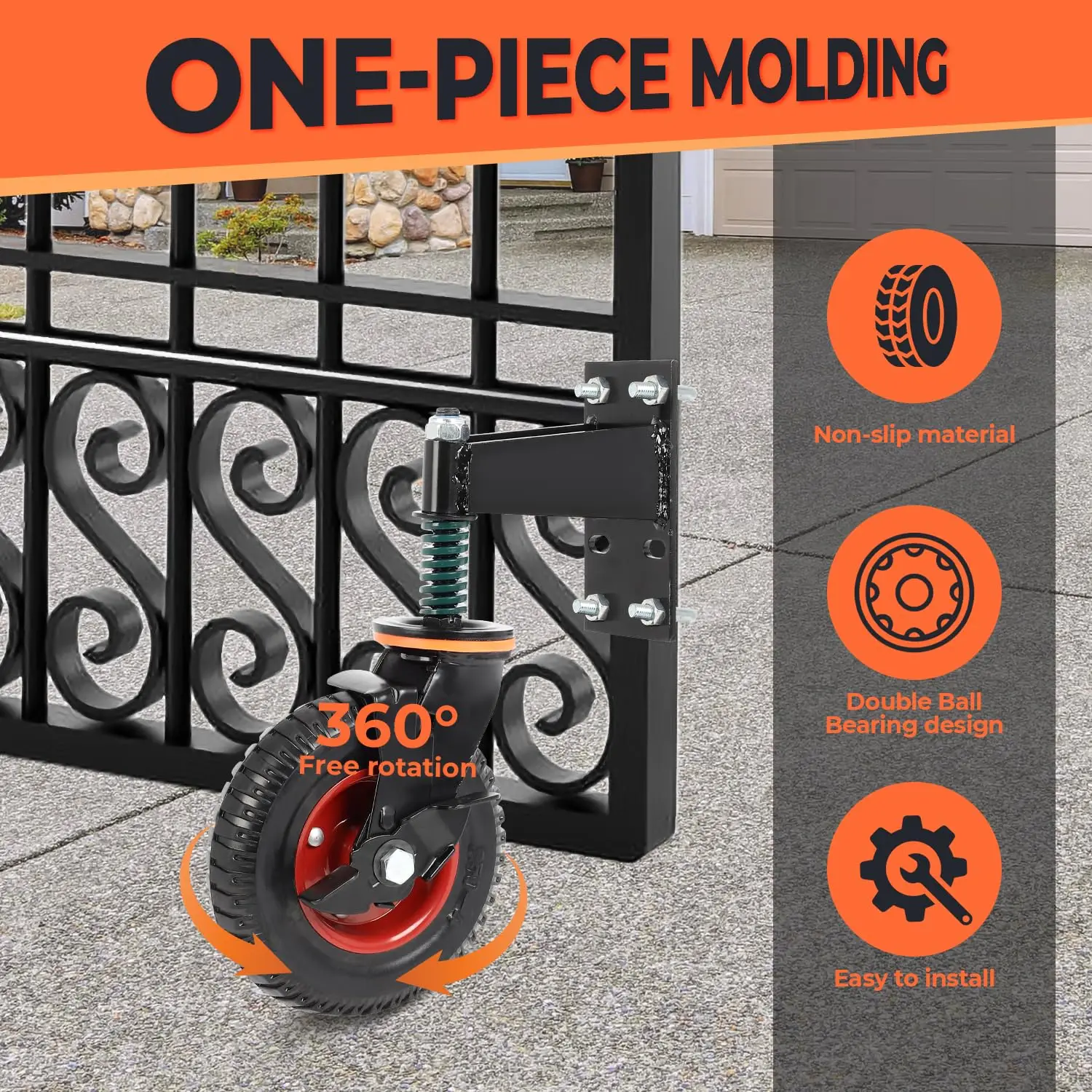 2 Pack 8inch Gate Wheel with Brake Moves Smoothly Fence Gate Wheel, 600Lb Capacity 360 Degree Rotation Gate Wheels