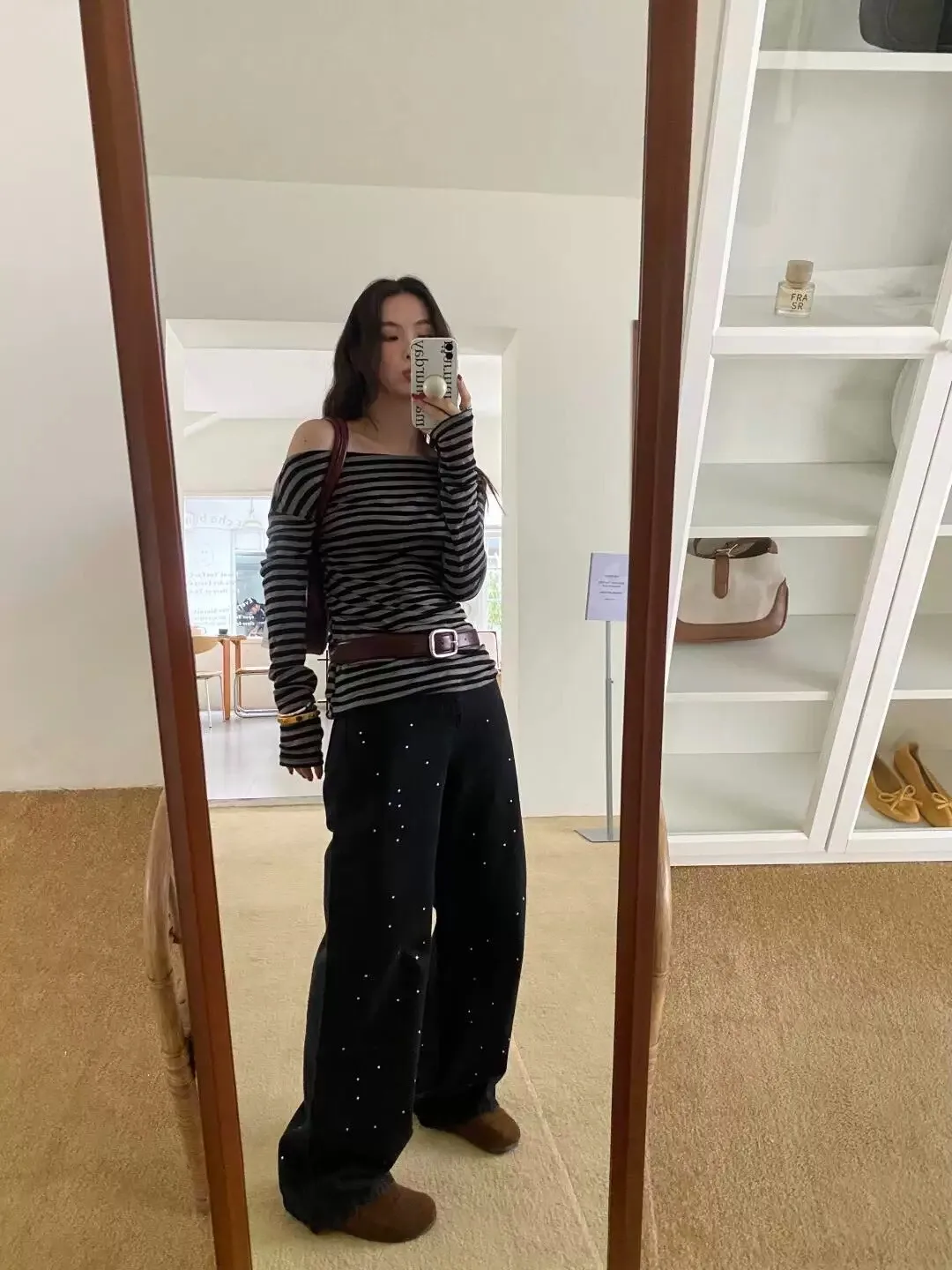 Tonngirls الأمريكية الرجعية تي شيرت بلوزات غير مغطية للكتف مخطط فضفاض بلايز عادية Y2k خمر المحملة القمم Fairycore الجرونج القمم #6