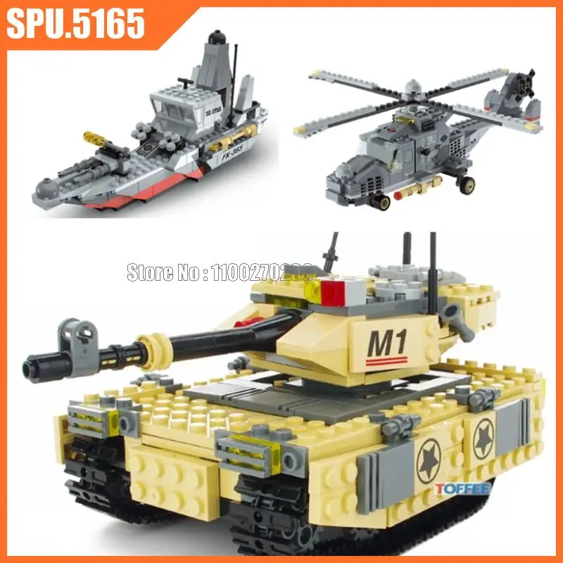 29042-29044 Military M1 Tank Frigate Owl Helicopter Aircraft Warship Battleship Army Weapon Boy Building Block Toy Kids