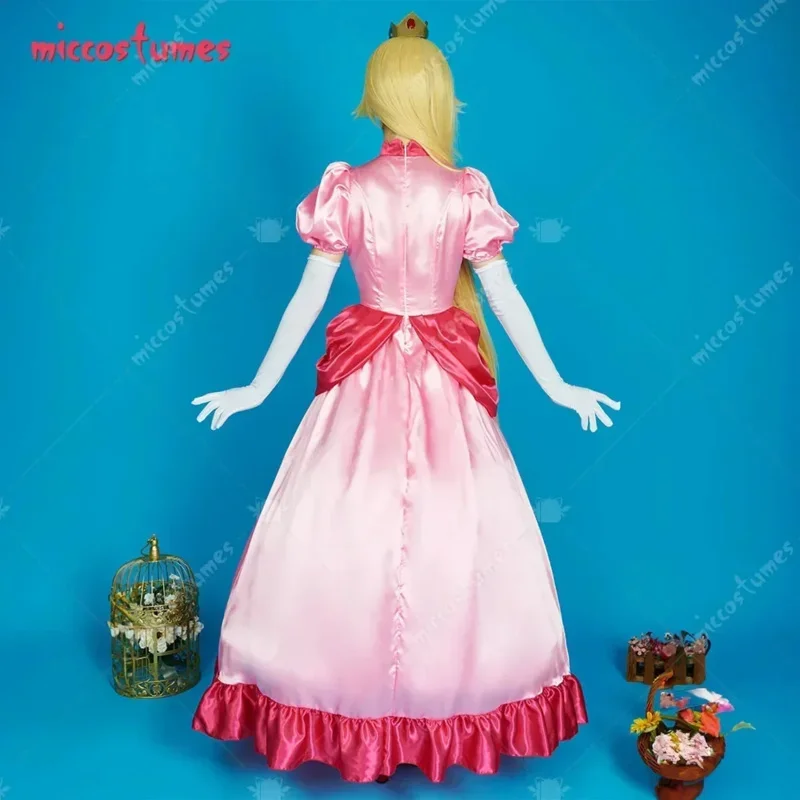 Miccostumes Disfraz de melocotón para mujer y niña, vestido y corona con enagua y guantes